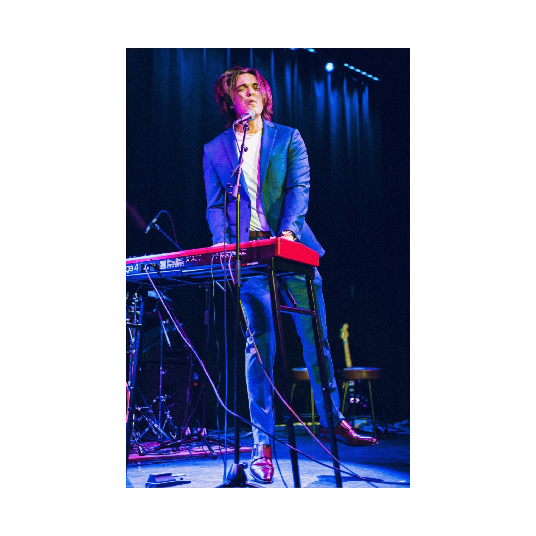 Live Music Poster — Singer at Keyboard Matte Vertical Wall Art