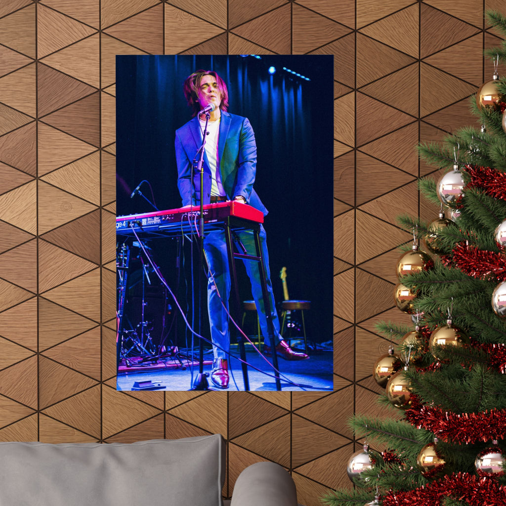 Live Music Poster — Singer at Keyboard Matte Vertical Wall Art